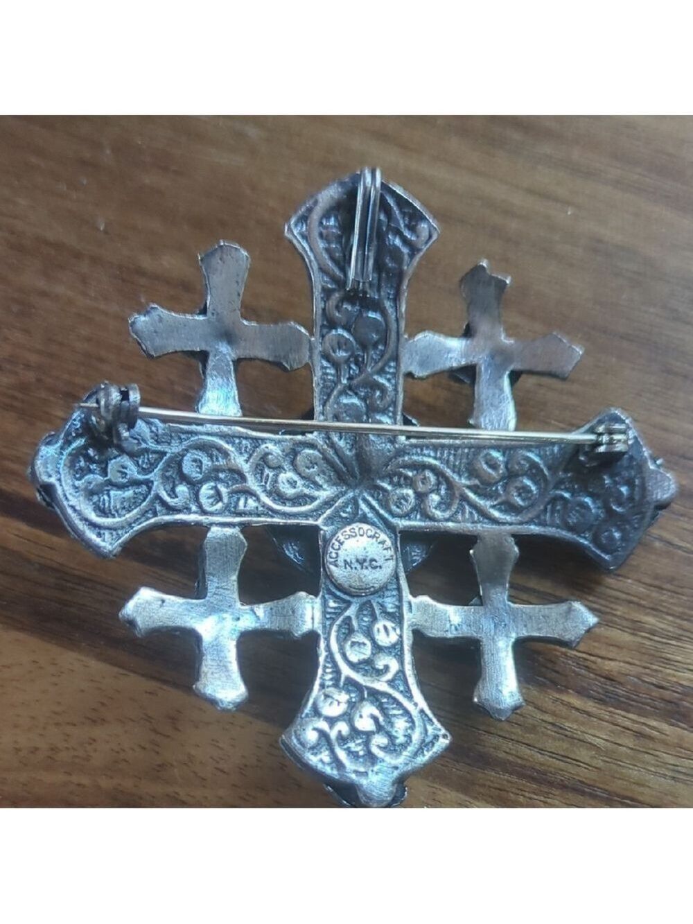 Jerusalem Cross Brooch Pin/Pendant Silver Tone Floral Ornate Vintage - Picture 3 of 7